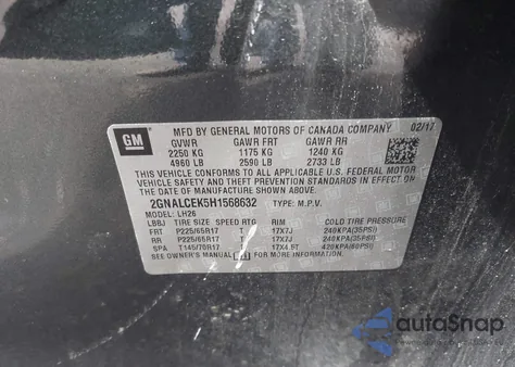 2017 Chevrolet Equinox Lt z USA, uszkodzony, nr VIN 2GNALCEK5H1568632